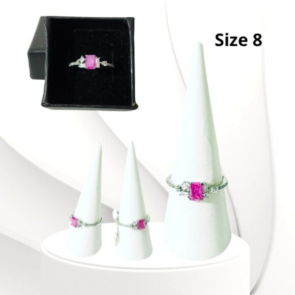 BP STERLING CLUB LAB CREATED ROSE ICE CRYSTAL RING (Size 8) - Picture 1 of 7